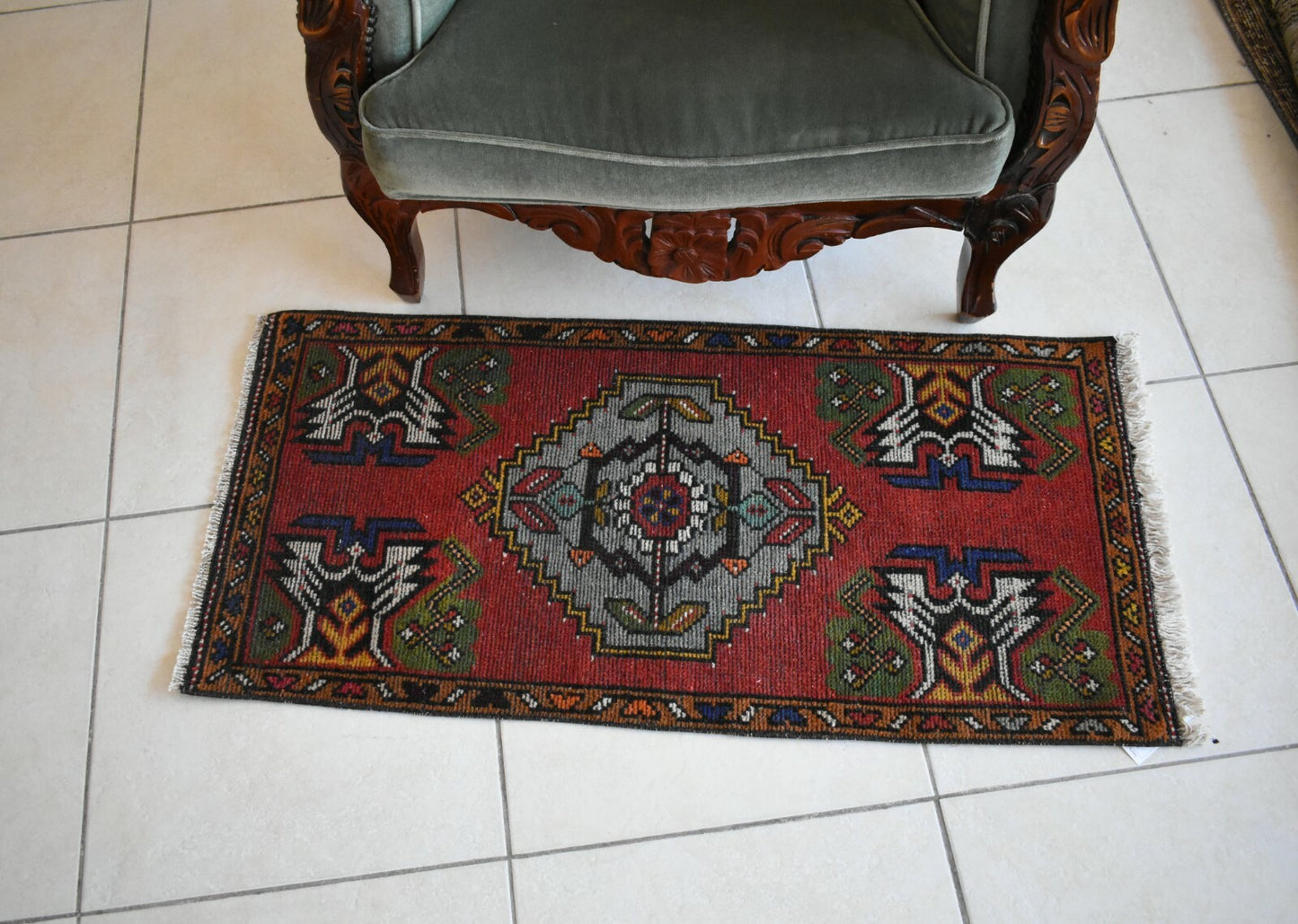  Oushak Runner 3.4x1.5 ft Vintage Turkish Runner Floor Runner Faded Runner Y24