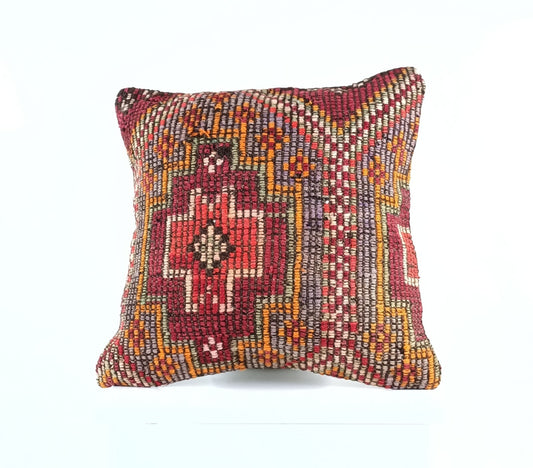 18"x18" Kilim Pillow Cover  Handmade Turkish Vintage Cushion Tribal Lumbar E1393