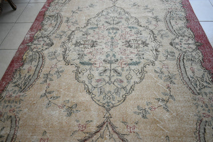 Turkish Rug 10.1x5.5 ft Vintage Rug Faded Oushak Large Living Room Carpet B08