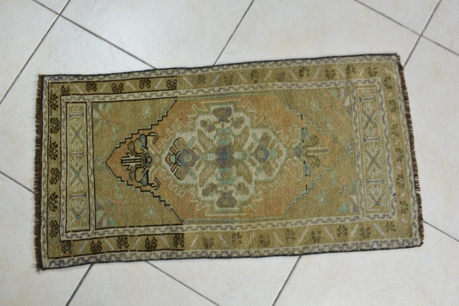 Vintage Runner 3x1.6 ft Mini Turkish Rug Oushak Runner Anatolian Runner Y102