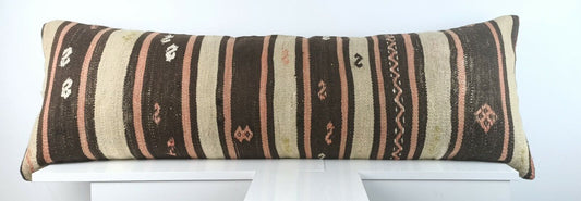 Kilim Lumbar Cover 16x48 Handmade Extra Large Turkish Ethnic Throw Pillow A1596