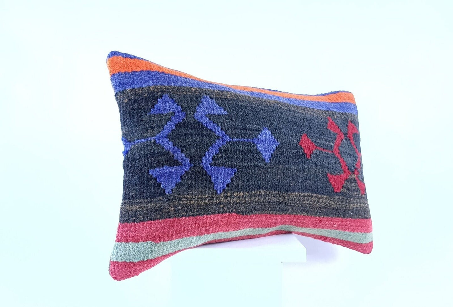 Kilim Pillow Cover 12x20 Handmade Turkish Rug Boho Ethnic Lumbar Cushion 1930