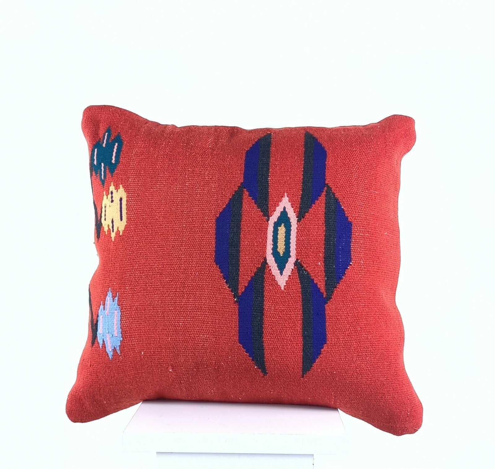  Turkish Kilim Pillow Cover 16x16 Home Decorative Wool Oushak Rug Cushion A531