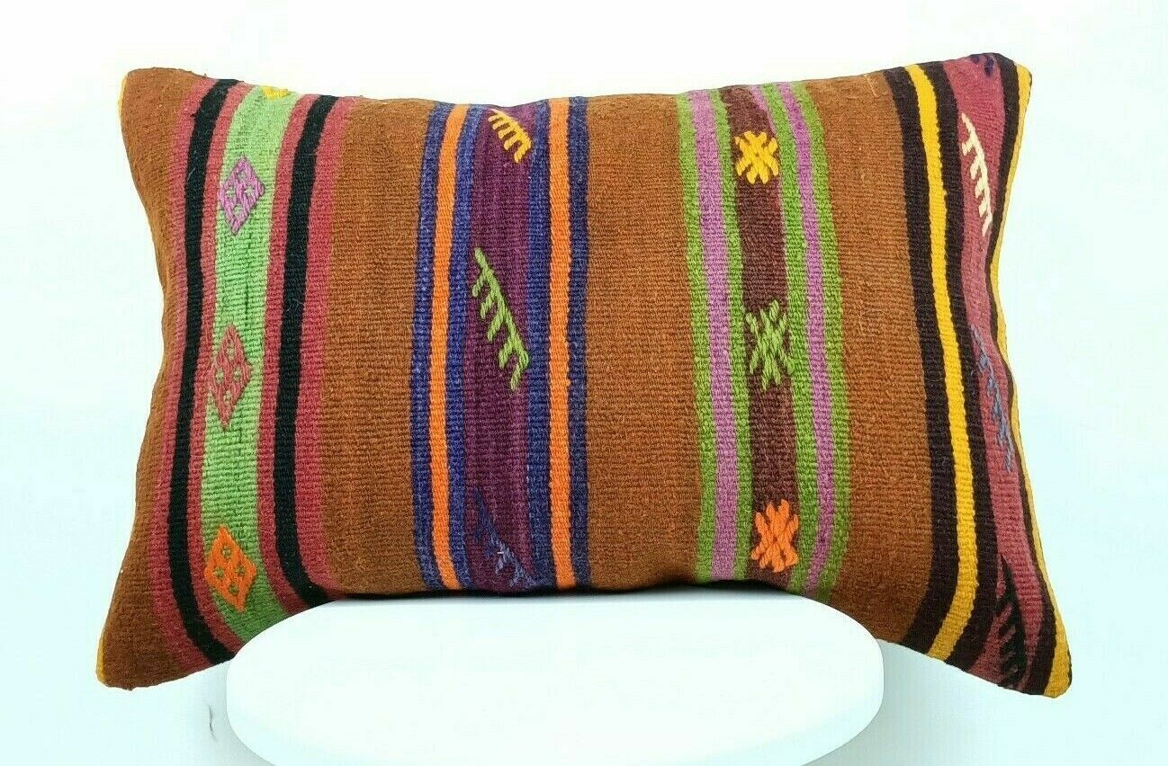 Kilim Lumbar Pillow Handknotted Oushak Rug Oriental Bohemian Ethinc Cushion E511