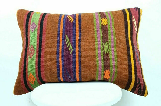 Kilim Lumbar Pillow Handknotted Oushak Rug Oriental Bohemian Ethinc Cushion E511