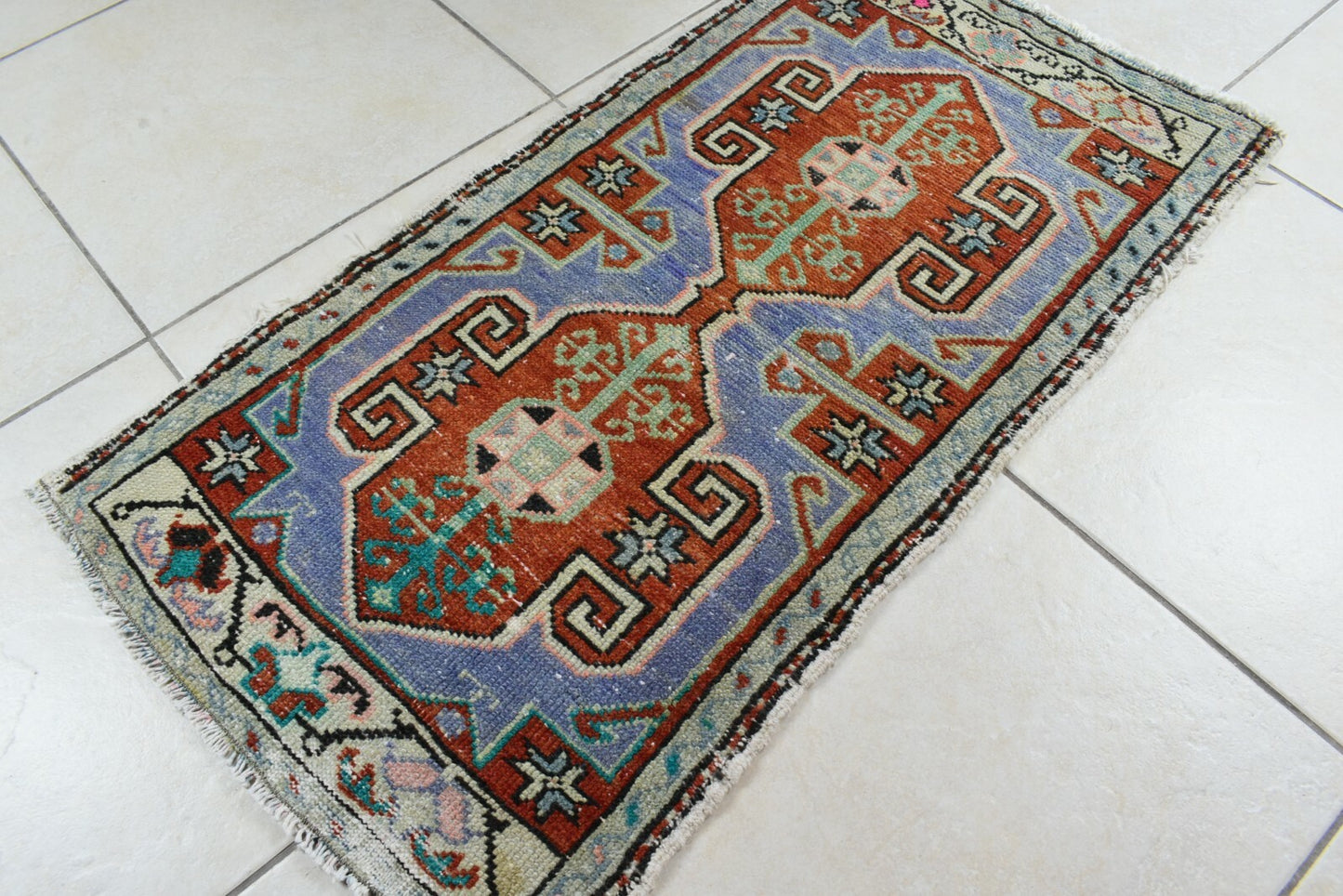 Turkish Runner 3.1x1.7 ft Vintage Small Rug Oushak Runner Anatolian Mini Rug Y69