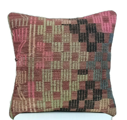 Kilim Pillow Cover 16"x16" Home Decorative Boho Rustic Rug Lumbar Cushion E195