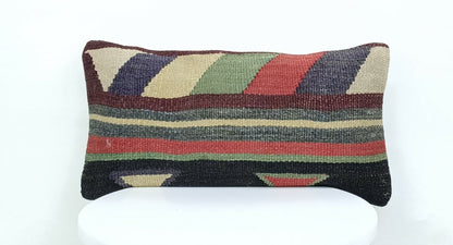 Kilim Pillow Cover 8x16 Anatolian Wool Handmade Boho Kilim Lumbar Cushion  A188