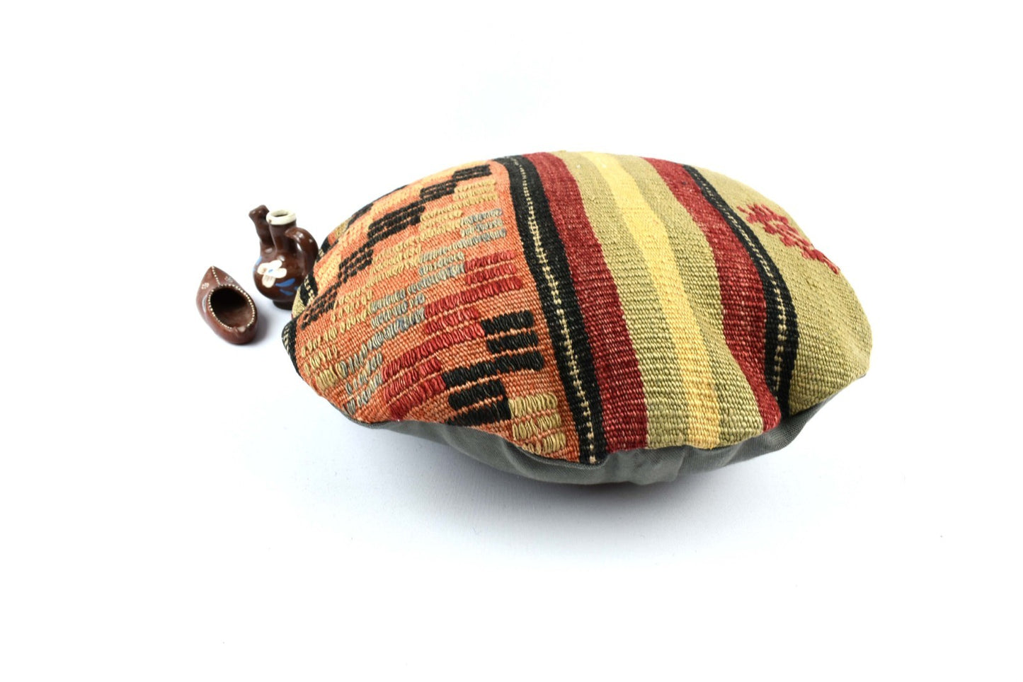 Kilim Round Pillow Cover 18" in Tribal Vintage Turkish Carpet Round Cushion 4958