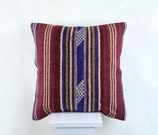 18"x18" Kilim Pillow Cover  Handmade Turkish Vintage Cushion Tribal Lumbar 2676