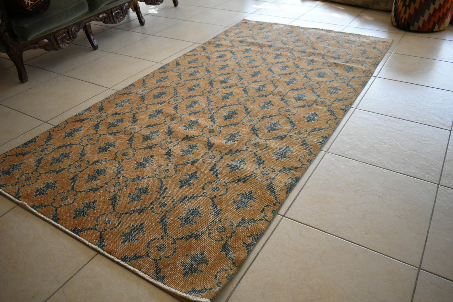 Oushak Runner 7.6x3.8 ft Handwoven Turkish Runner Vintage Runner Floor Rug R02