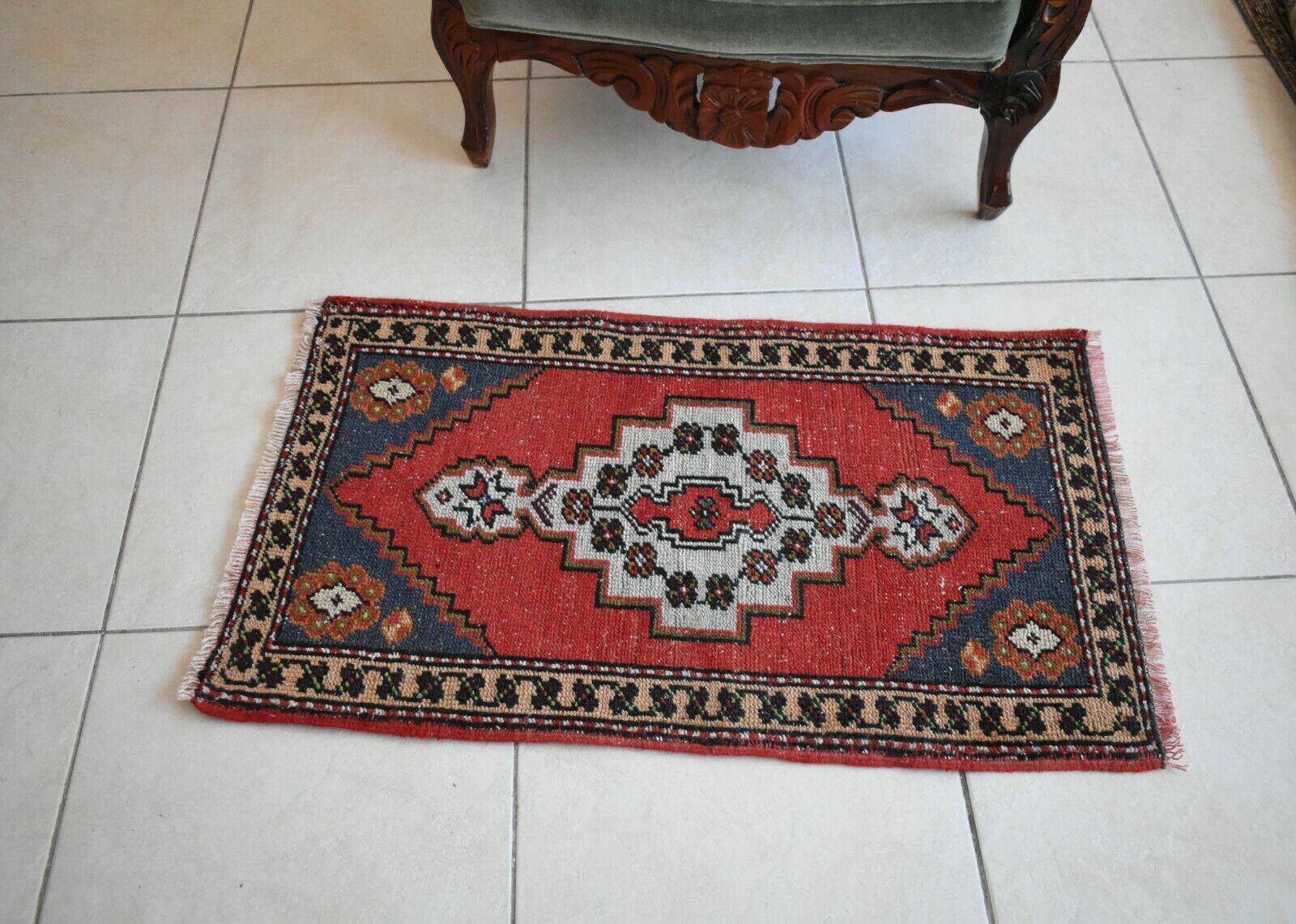 Oushak Runner 3.1x1.7 ft Vintage Turkish Runner Floor Runner Faded Runner Y23