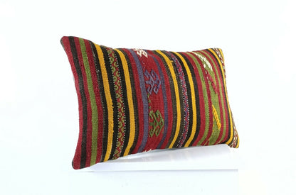 Kilim Pillow Cover 12x20 Handmade Turkish Rug Boho Ethnic Lumbar Cushion E1082