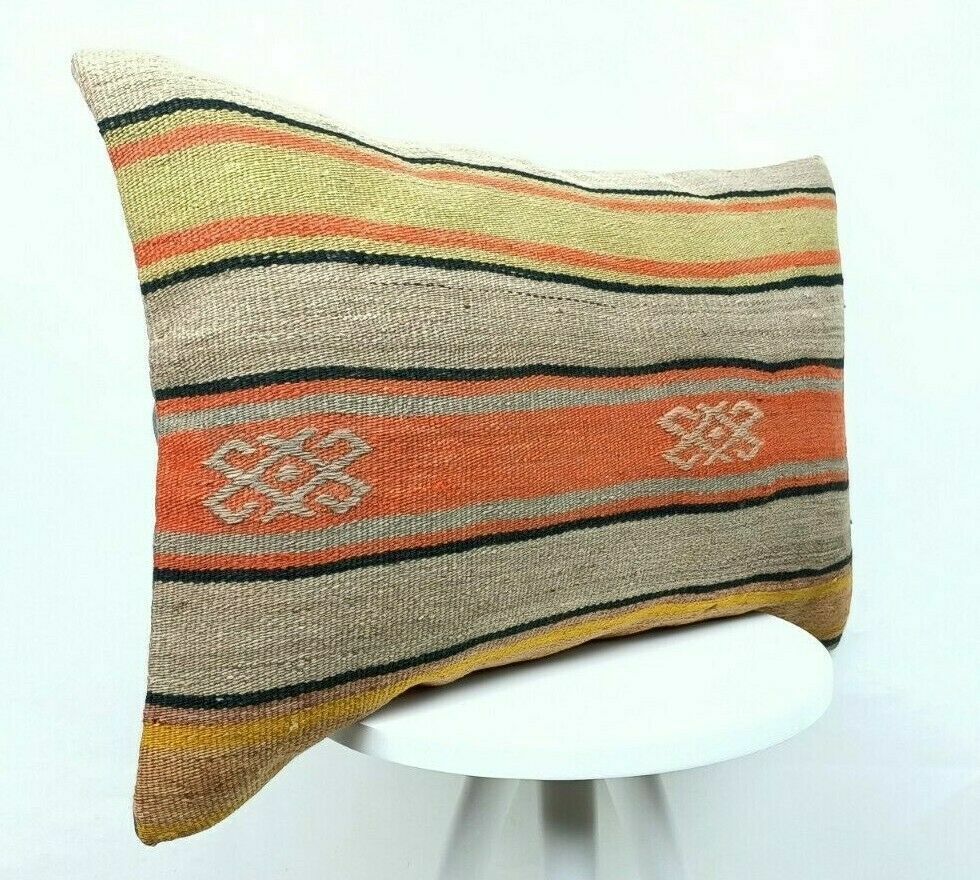 Kilim Pillow Cover 16x24 Handmade Home Decorative Sofa Wool Lumbar Cushion E447