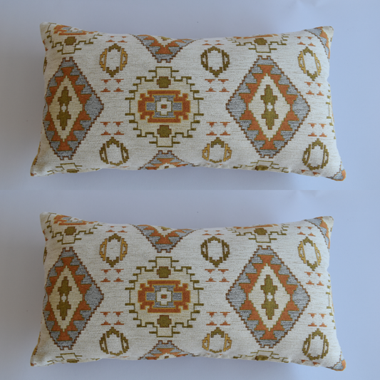 2 pcs/set Kilim Design Fabric Pillow Cover Handmade Ethnic Tribal Boho Lumbar