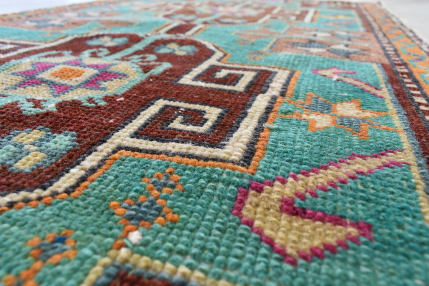 Small Turkish Runner 3.7x2 ft Vintage Runner Hallway Runner Handwoven Rug R39