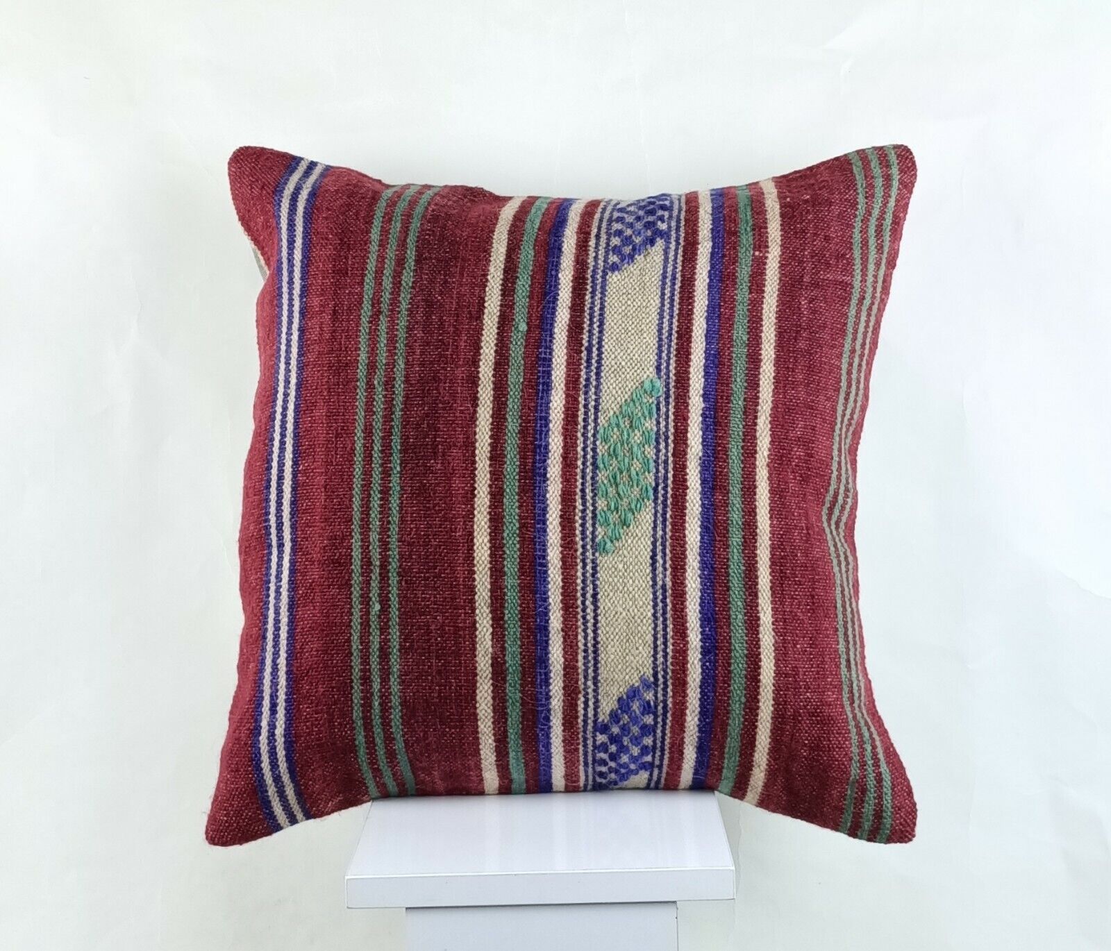 Kilim Pillow Cover 18x18 Handmade Turkish Ethnic Vintage Lumbar Cushion A1416