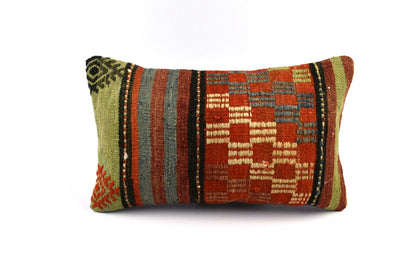 Kilim Pillow Cover 12x20 Handmade Turkish Rug Boho Ethnic Lumbar Cushion 4871