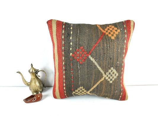 16x16 Kilim Pillow Cover Decorative Vintage Handknotten Bohemian Cushion A1682