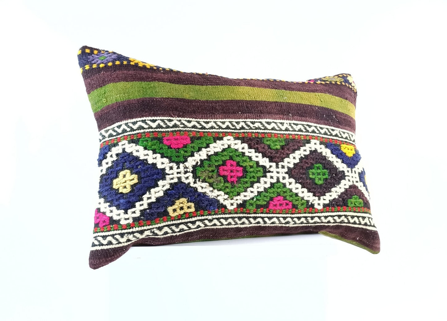 Kilim Pillow Cover 16x24 Tribal Vintage Turkish Carpet Lumbar Pillow Cover 1955