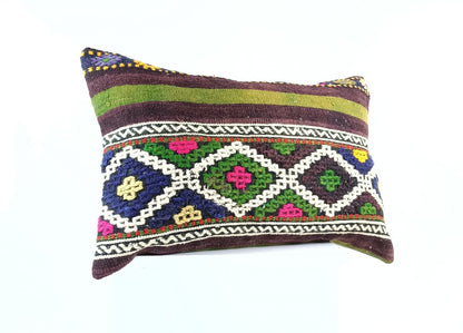 Kilim Pillow Cover 16x24 Tribal Vintage Turkish Carpet Lumbar Pillow Cover 1955