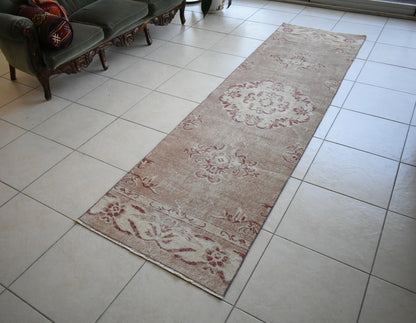 Oushak Runner 10x2.6 ft Handwoven Turkish Runner Vintage Runner Floor Rug R05