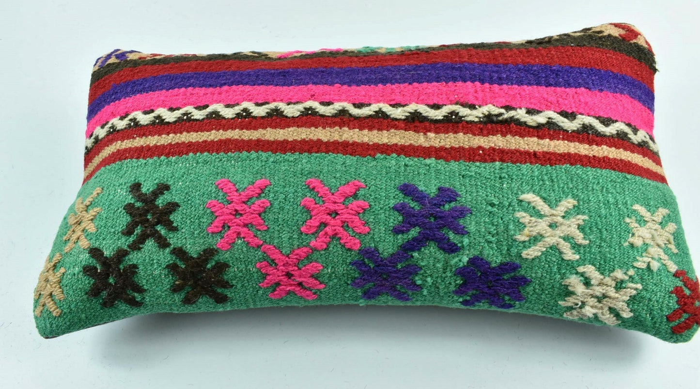 Kilim Lumbar Pillow Cover 10x20 Decorative Sofa Couch Handmade Cushion A1770