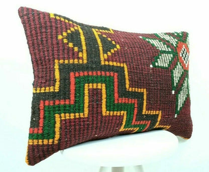 Handmade Kilim Pillow Cover 16x24 Vintage Rug Tribal Ethnic Bohemian Lumbar E482