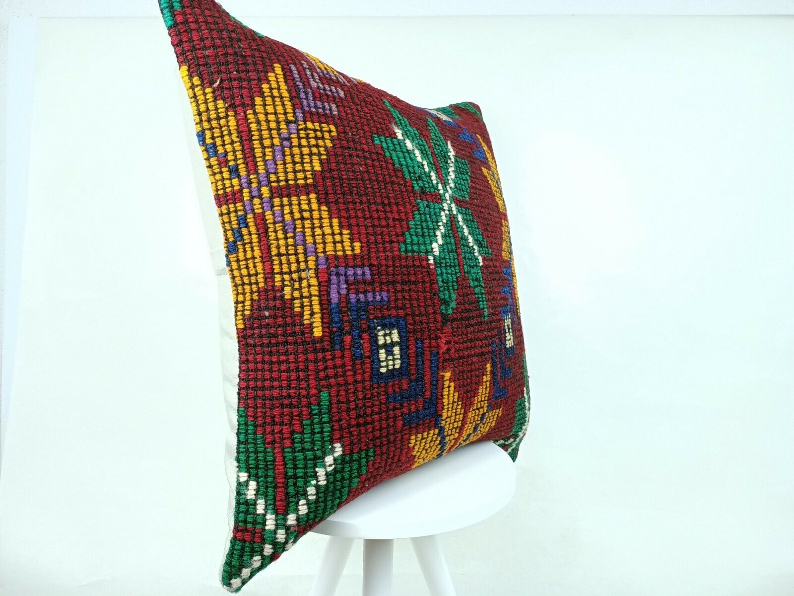 Kilim Pillow Cover 24x24 Traditional Turkish Handmade Wool Lumbar Cushion E651