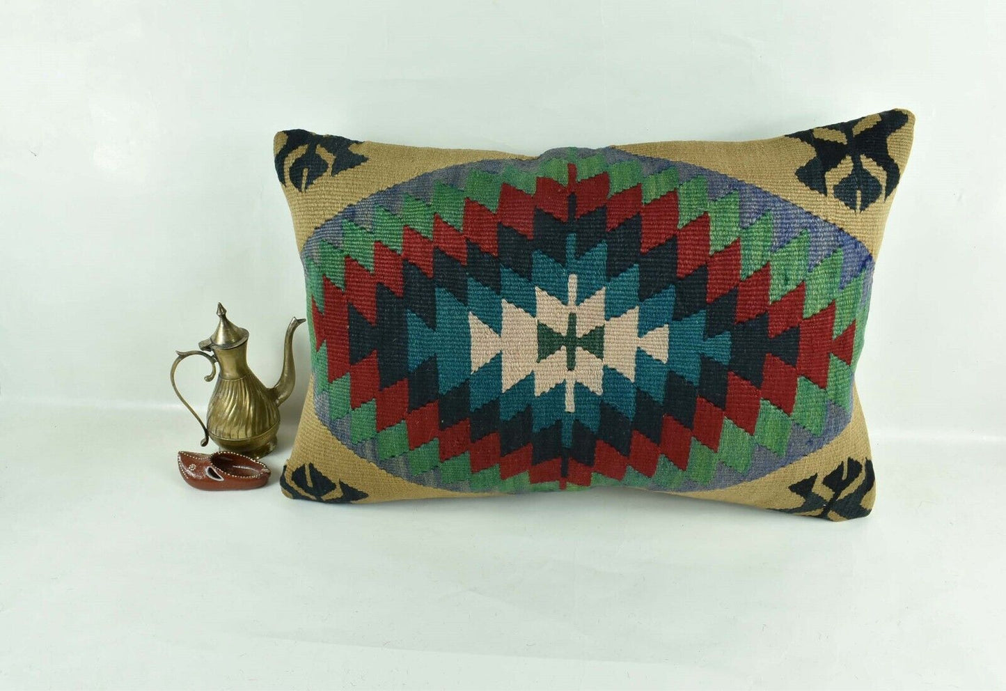 Kilim Pillow Cover 16x24 Tribal Vintage Turkish Carpet Lumbar Pillow Cover 3097