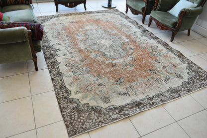 Large Turkish Rug 9.6x6.7 ft Vintage Rug Faded Oushak Rug Living Room Carpet B14