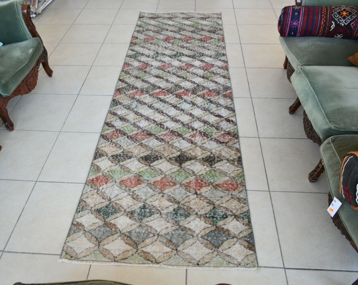 Small Turkish Runner 9.3x2.8 ft Vintage Runner Hallway Runner Handwoven Rug R42