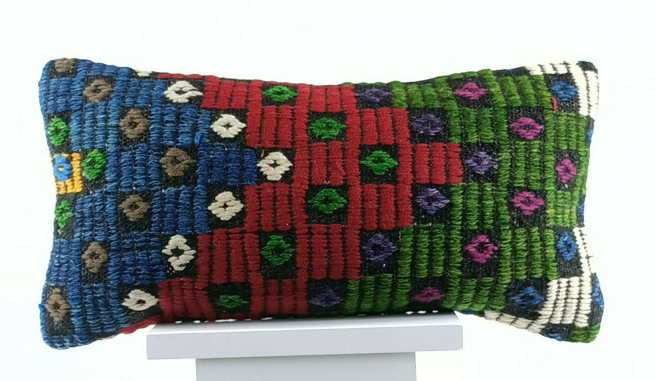8"x16" Kilim Pillow Cover Handwoven Turkish Rug Traditional Oriental Lumbar E736
