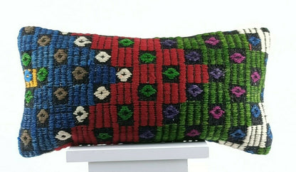 8"x16" Kilim Pillow Cover Handwoven Turkish Rug Traditional Oriental Lumbar E736