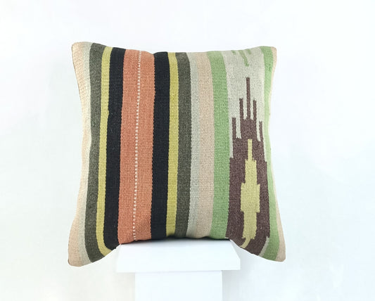 18"x18" Kilim Pillow Cover  Handmade Turkish Vintage Cushion Tribal Lumbar 2149