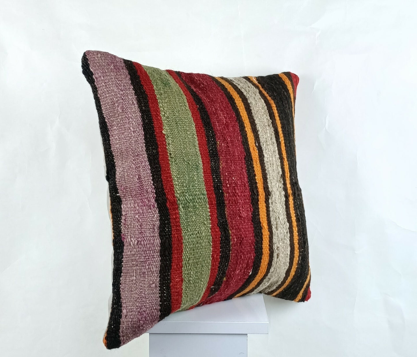 Kilim Pillow Cover 18x18 Handmade Turkish Ethnic Vintage Lumbar Cushion A1403
