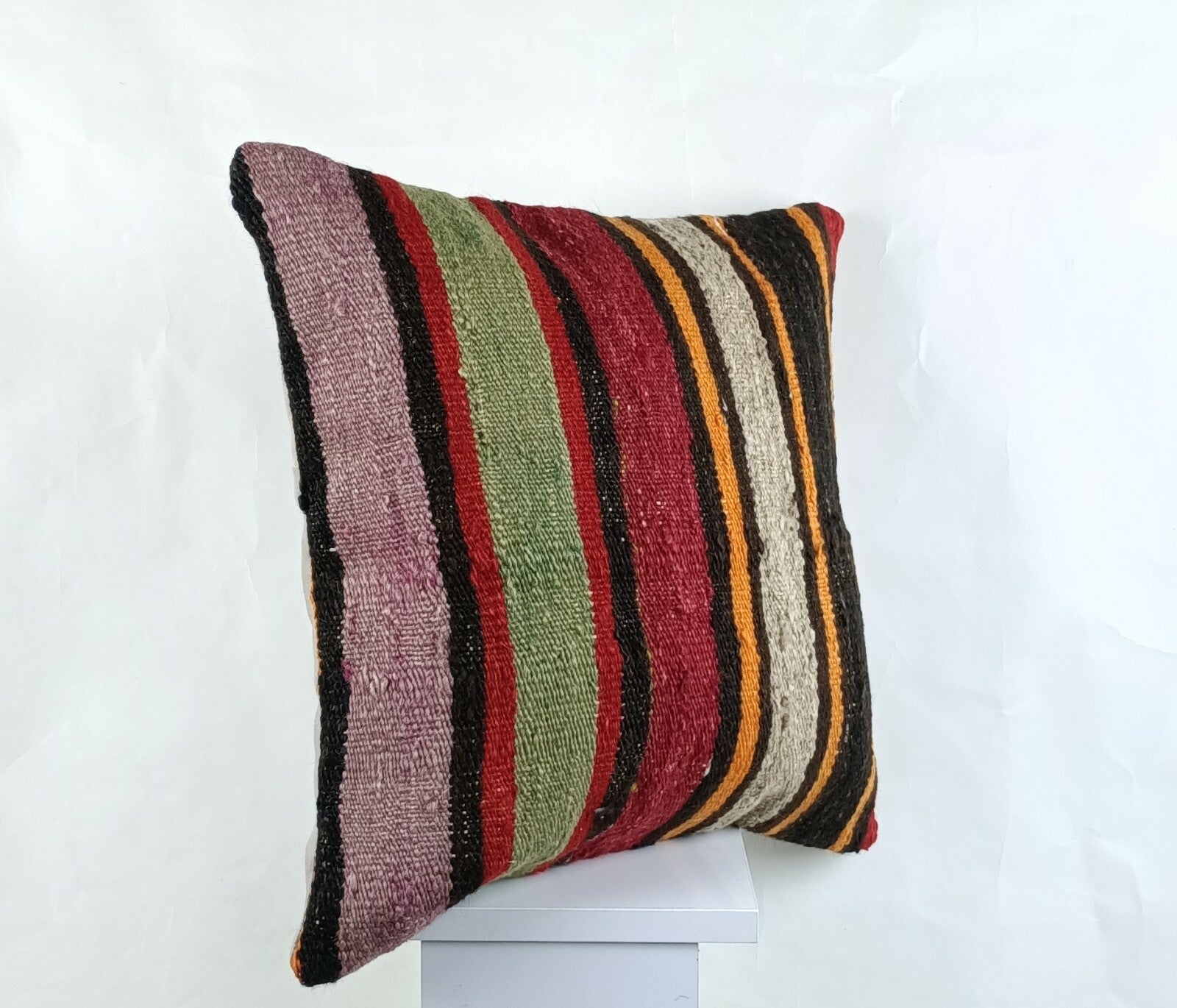 Kilim Pillow Cover 18x18 Handmade Turkish Ethnic Vintage Lumbar Cushion A1403
