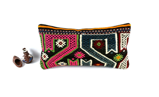 10x20 Kilim Lumbar Pillow Cover Vintage Ethnic Oushak Kilim Pillow Cover A3018