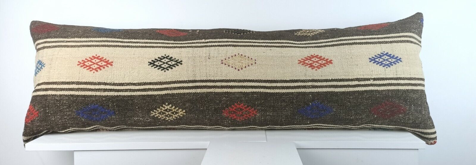 Kilim Lumbar Cover 16x48 Handmade Extra Large Turkish Ethnic Throw Pillow A1585