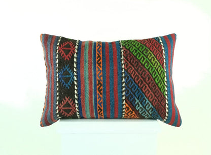 Kilim Pillow Cover 16x24 Tribal Vintage Turkish Carpet Lumbar Pillow Cover 1761