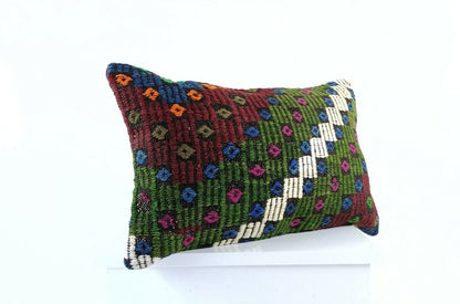 Kilim Pillow Cover 12x20 Handmade Turkish Rug Boho Ethnic Lumbar Cushion E1092