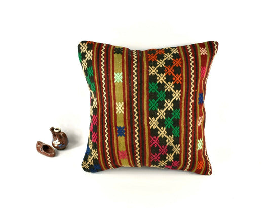 Kilim Pillow Cover 18x18 Decorative Vintage Pillow Oushak Rug Pillow A2866