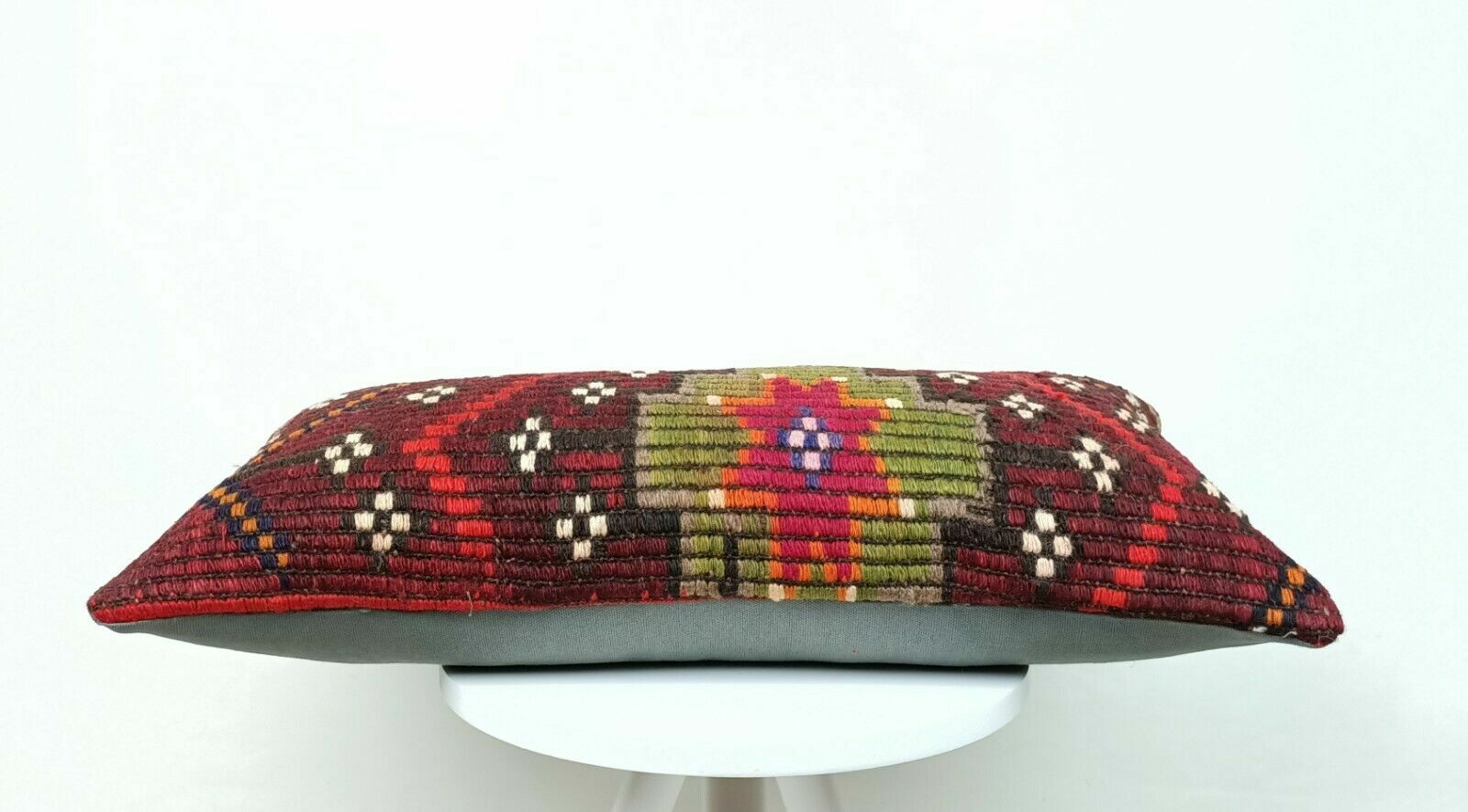 Turkish Kilim Pillow Cover 12x24 Sofa Ethnic Bohemian Wool Lumbar Cushion  E418