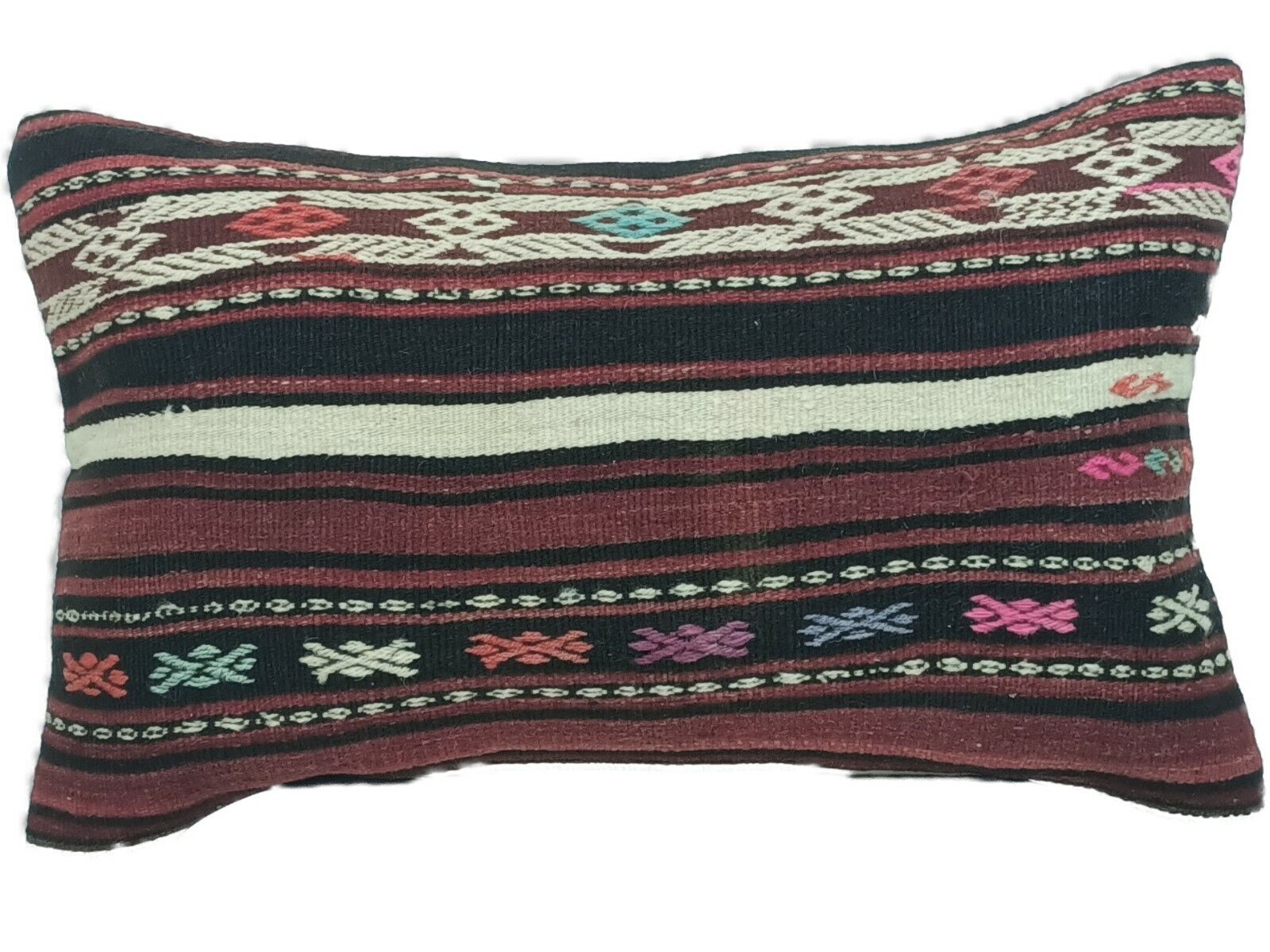 Kilim Lumbar Cushion Cover 12x20 Anatolian Ethnic Handmade Rug Pillow Case A263