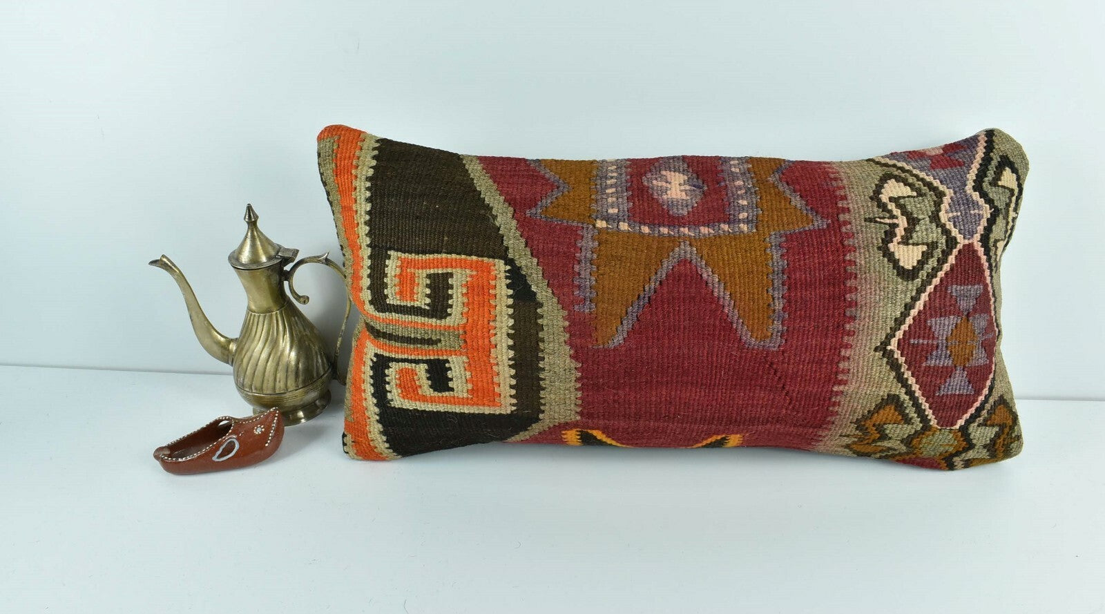 Kilim Lumbar Pillow Cover 10x20 Decorative Sofa Couch Handmade Cushion A1771