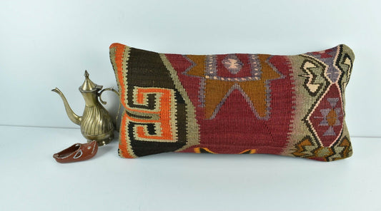 Kilim Lumbar Pillow Cover 10x20 Decorative Sofa Couch Handmade Cushion A1771