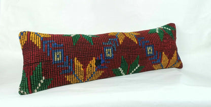 Kilim Pillow Cover 12x36 Handknotted Turkish Tribal Ethnic Lumbar Cushion E689