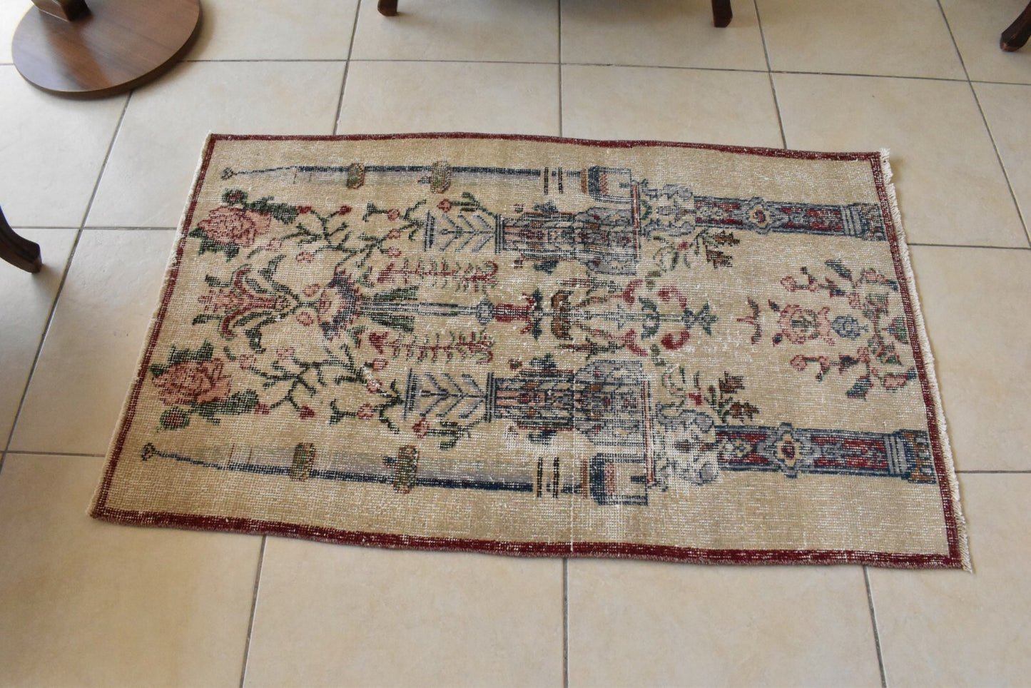 Accent Handmade Carpet 2.5x4 ft Distressed Rug Vintage Oushak Muted Runner C36