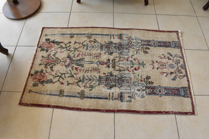 Accent Handmade Carpet 2.5x4 ft Distressed Rug Vintage Oushak Muted Runner C36