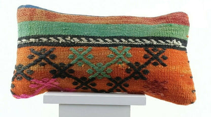 Oushak Pillow Cover 8x16 Handmade Turkish Oriental Kilim Decorative Lumbar E746